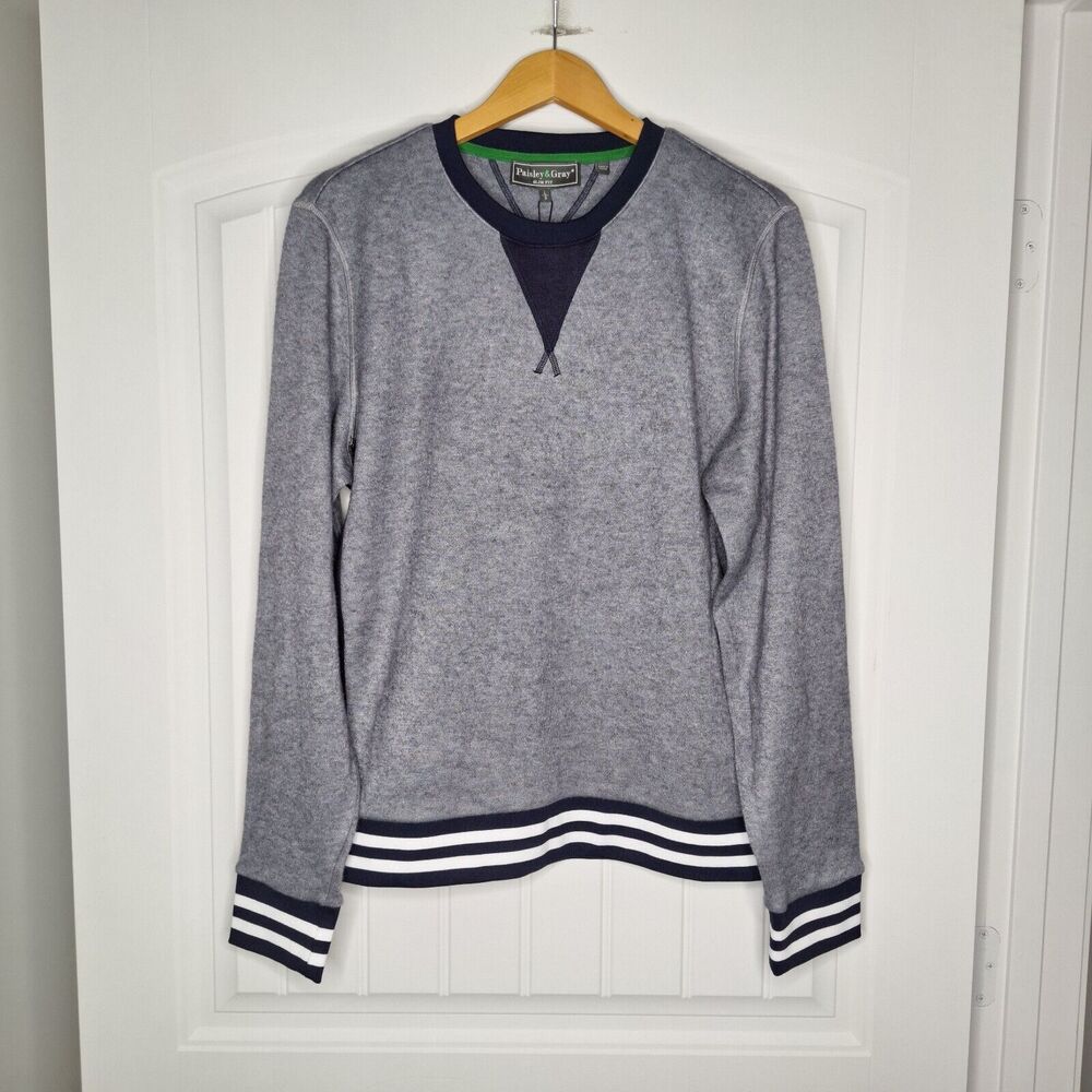 Paisley & Gray Sweater Mens Large Navy Slim Fit Crewneck Casual Preppy New